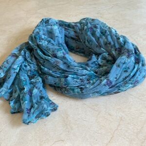 Blue Flowered Ruffled Flower Scarf